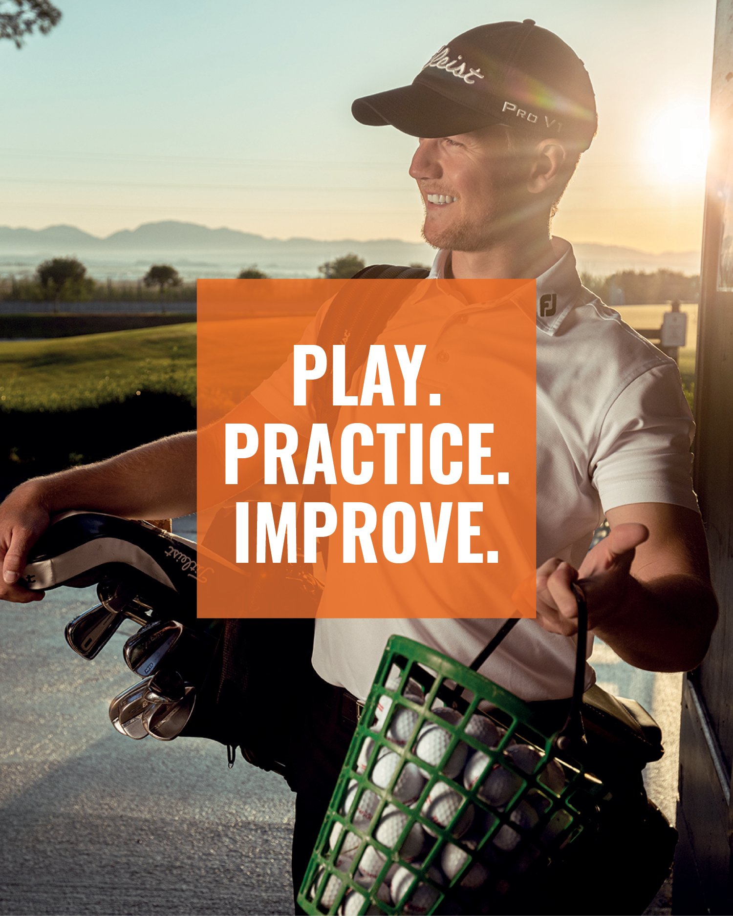 play. practice. improve. man at range
